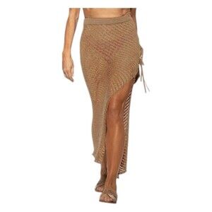 $78 Dotti Woman’s Crochet Side-Tie Cover-Up Maxi Skirt Size Medium Taupe NWT